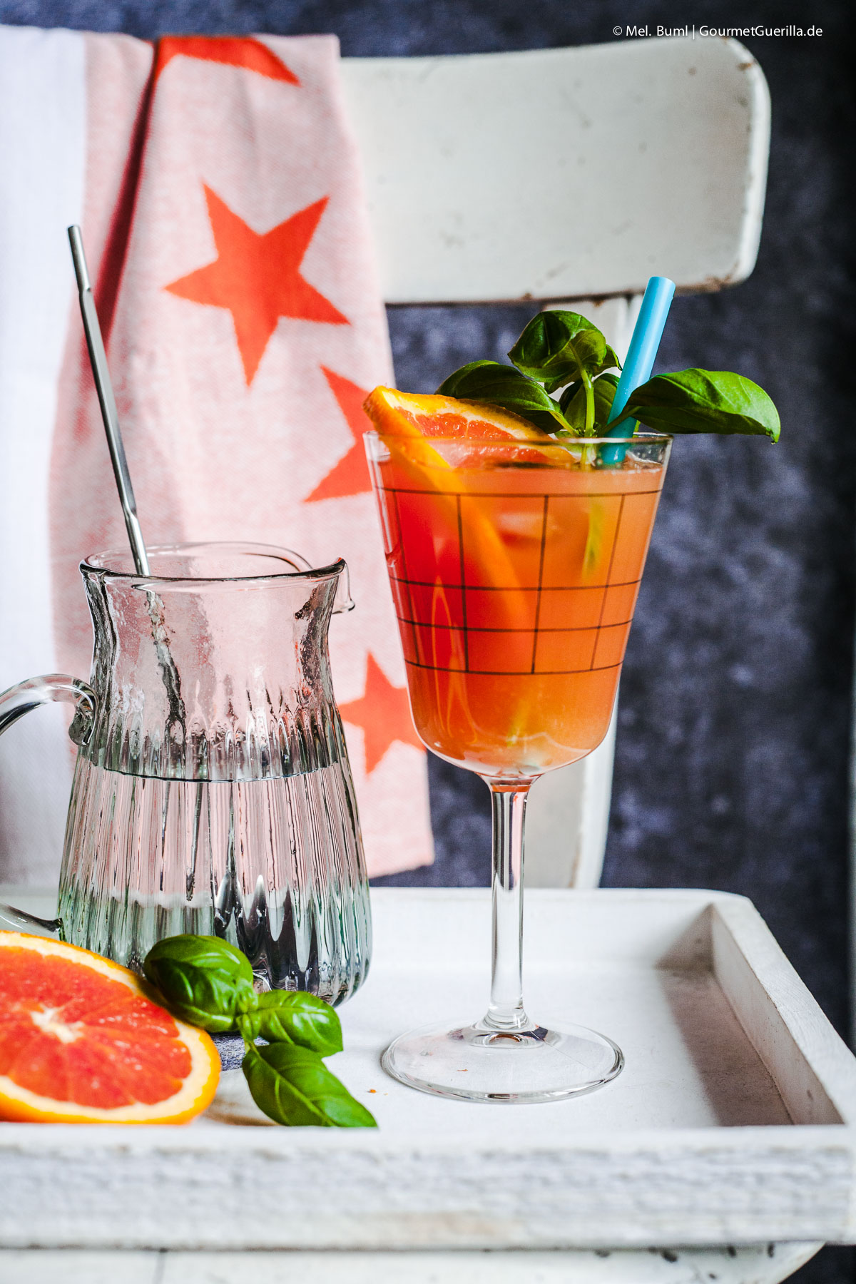 Blood Orange-Basil Mocktail. A Sparkling Alcohol-Free Cocktail | GourmetGuerilla.com